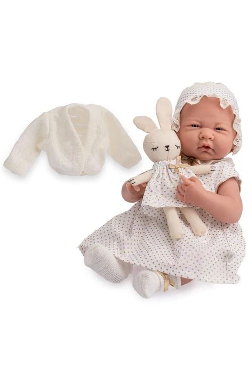 Berenguer Gerçekçi Yenidoğan Oyuncak Kız Bebek 39 cm - Beyaz Hırka ve Tavşanlı