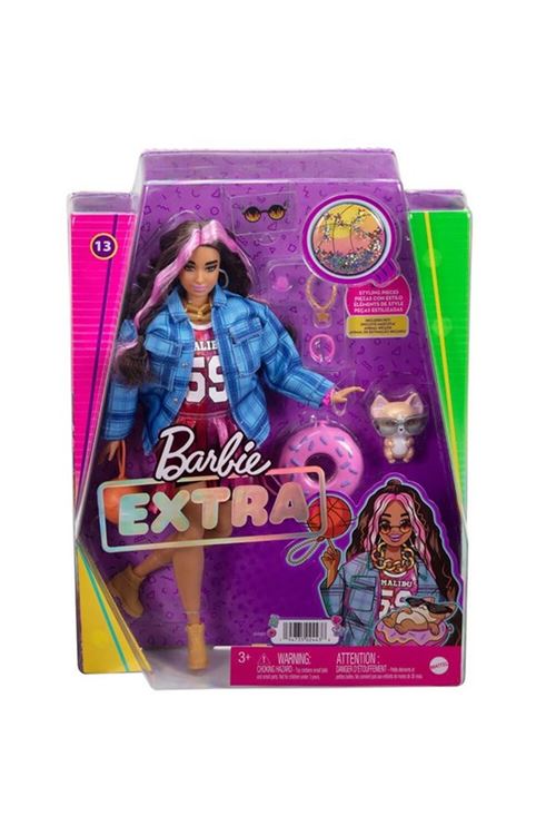Barbie Extra Ekose Ceketli Bebek Mavi
