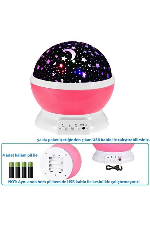Star Master Renkli Yıldızlı Gökyüzü Projeksiyon Gece Lambası Masa Ay Yıldız Lamba