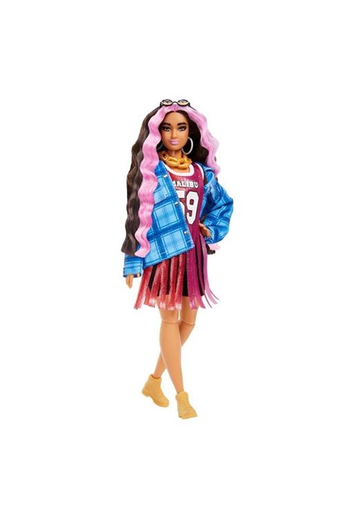 Barbie Extra Ekose Ceketli Bebek Mavi